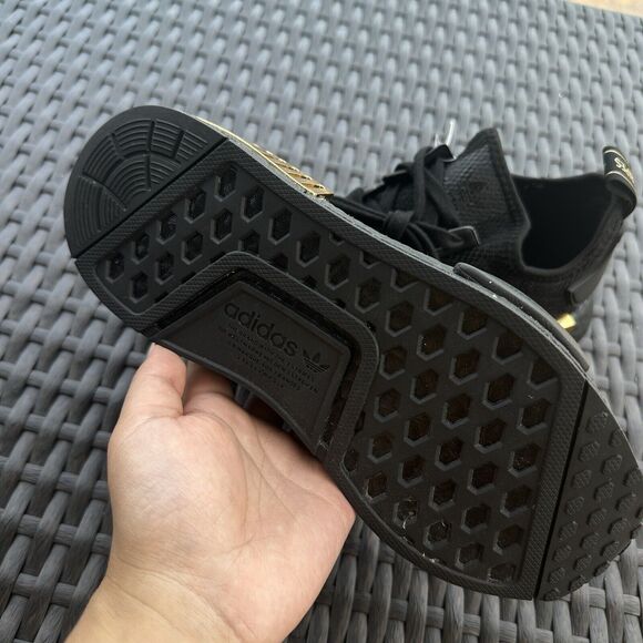 Adidas NMD_R1 Black Gold Metallic Women\'s Athletic Shoes FV1787 (No Shoe Box)
